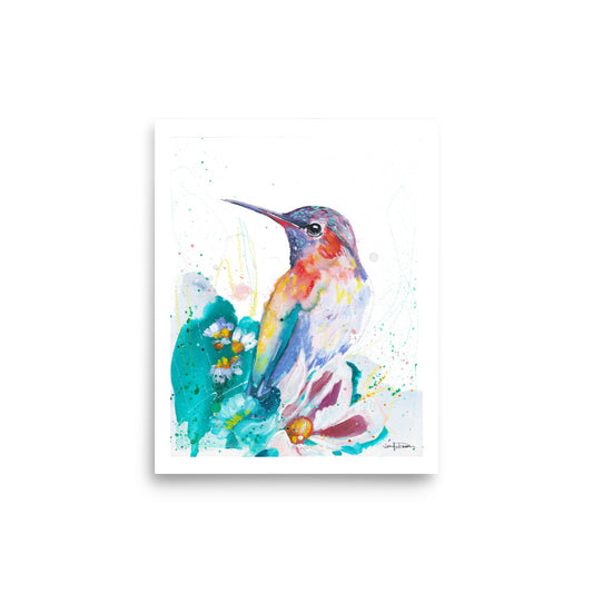 "Hummingbird with Flowers" - Fine Art Print