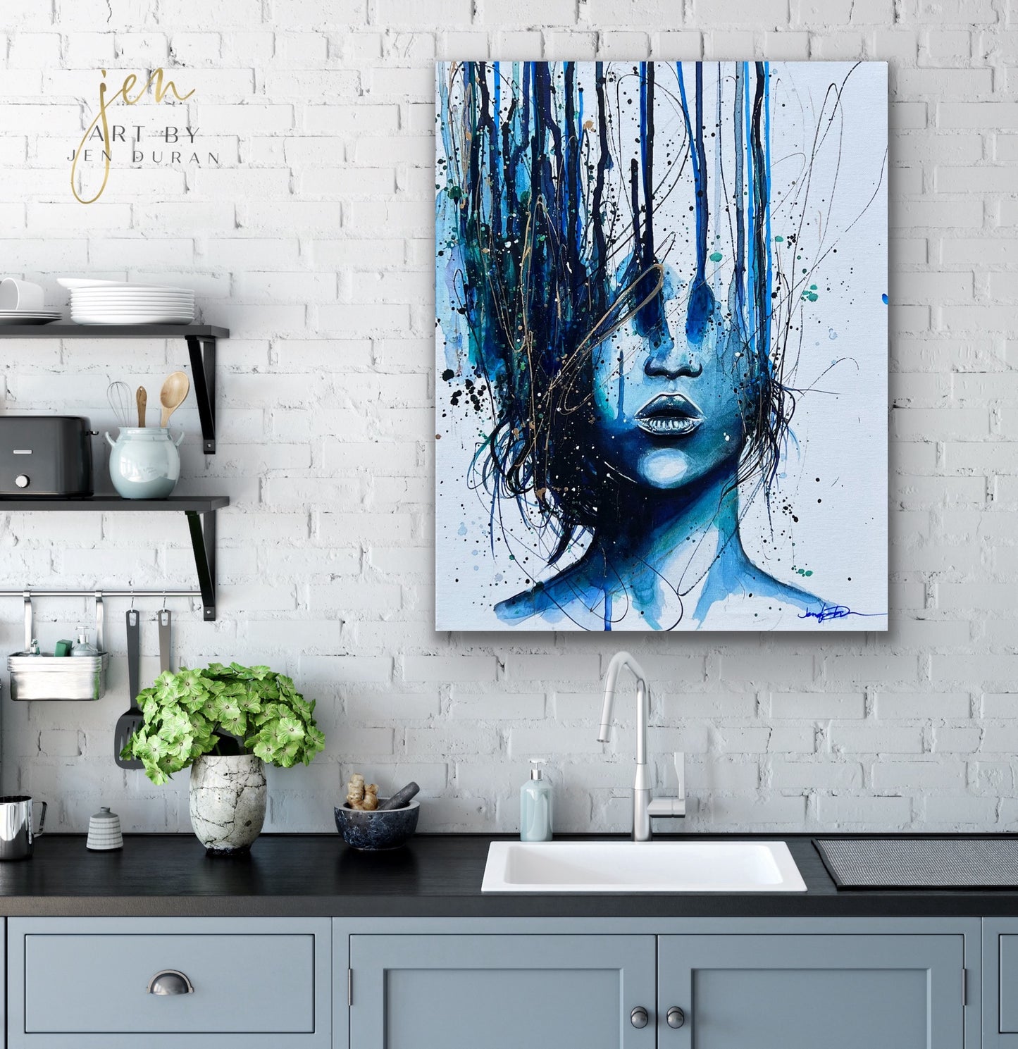 "Consumed By Chaos" Blue & Gold Giclée Canvas Print