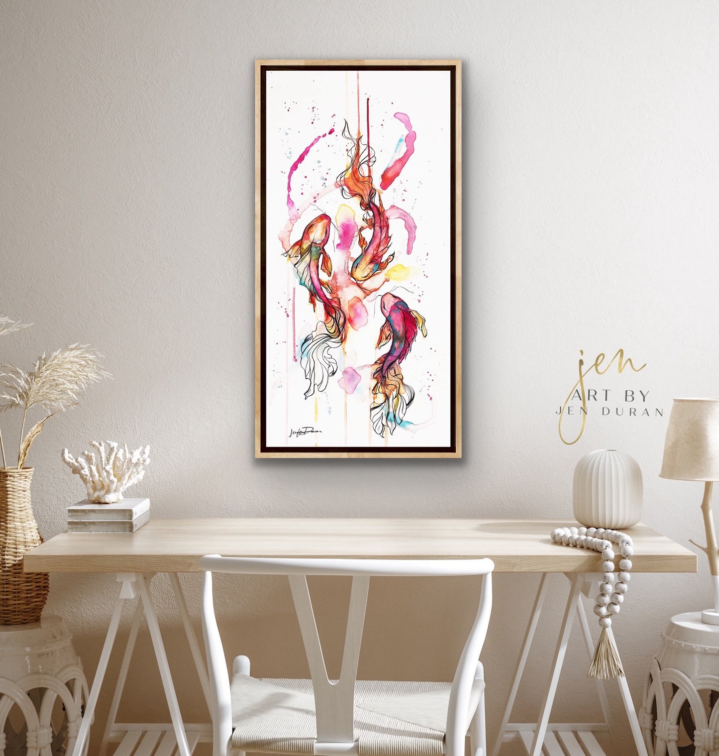 "Rainbow Koi Fish Trio" Giclée Canvas Print