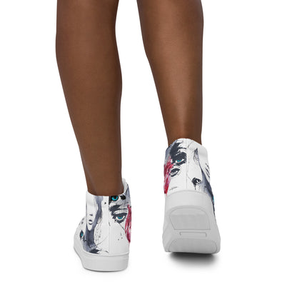 high top shoes, high top sneakers, canvas shoes, trendy shoes, eye design, popular shoes, unique shoe design, mens shoes, womens shoes, art by jen duran