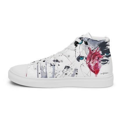 high top shoes, high top sneakers, canvas shoes, trendy shoes, eye design, popular shoes, unique shoe design, mens shoes, womens shoes, art by jen duran