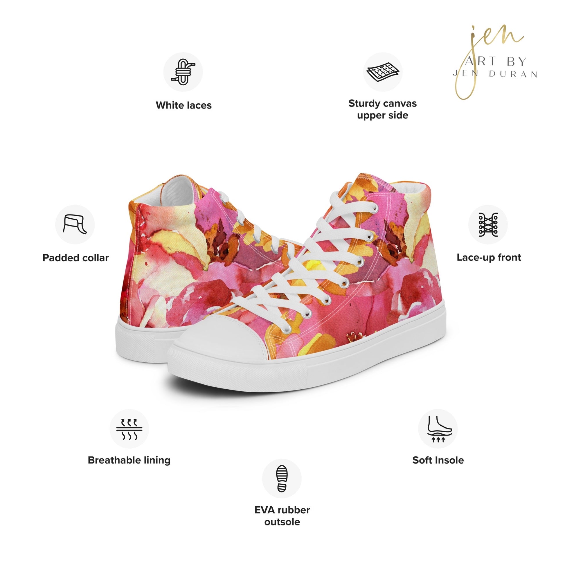 high top shoes, high top sneakers, canvas shoes, trendy fashion, unique shoe design, mens shoes, womens shoes, sneakers, art by jen duran