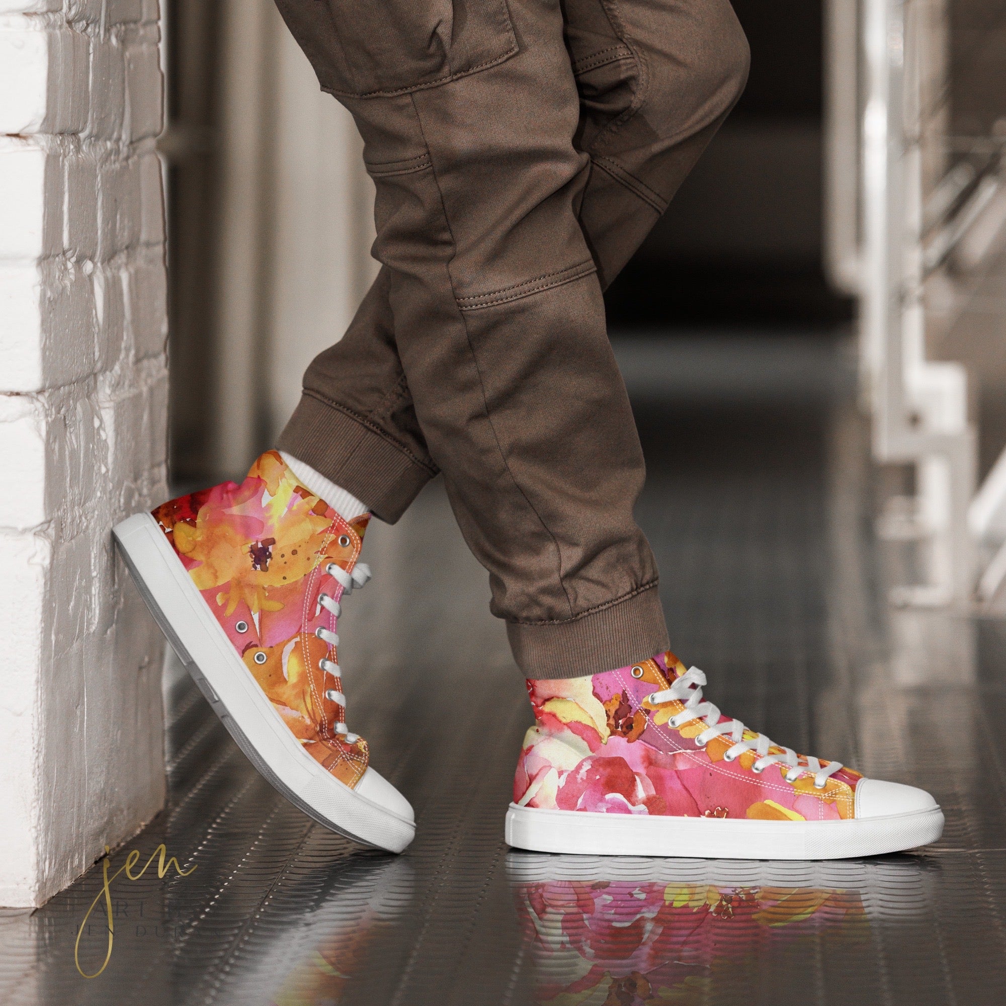 Men s high top canvas shoes Floral Design