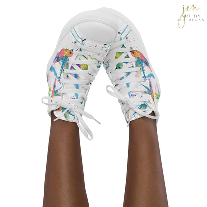 high top shoes, high top sneakers, canvas shoes, trendy shoes, watercolor hummingbird, popular shoes, unique shoe design, mens shoes, womens shoes, trendy fashion, art by jen duran
