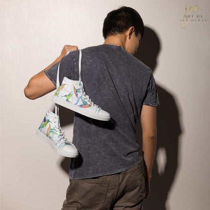 Men’s High Top Canvas Shoes | High Top Sneakers | Watercolor Hummingbird Design