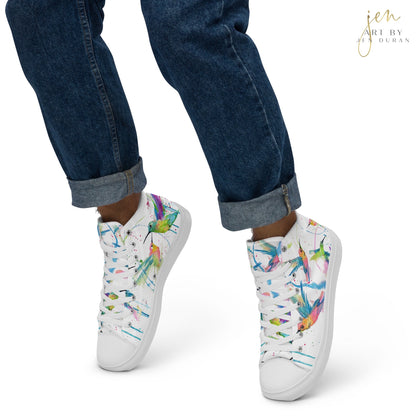 Men’s High Top Canvas Shoes | High Top Sneakers | Watercolor Hummingbird Design