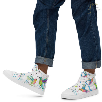 Men’s High Top Canvas Shoes | High Top Sneakers | Watercolor Hummingbird Design