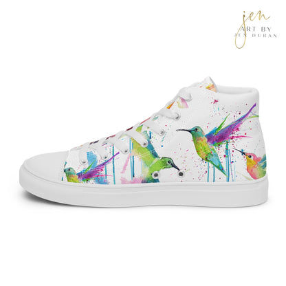 Women’s High Top Canvas Shoes | High Top Sneakers | Watercolor Hummingbird Design