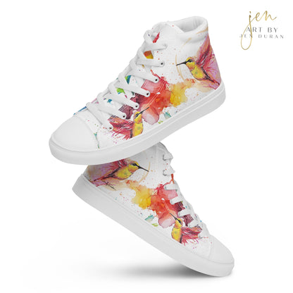 Women’s High Top Canvas Shoes | High Top Sneakers | Watercolor Hummingbird Design
