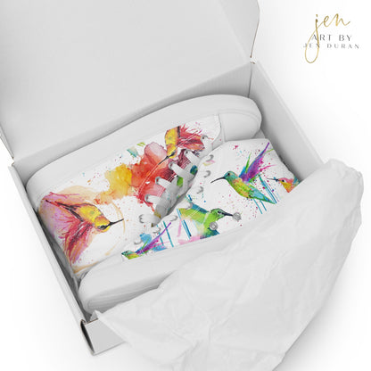 Women’s High Top Canvas Shoes | High Top Sneakers | Watercolor Hummingbird Design