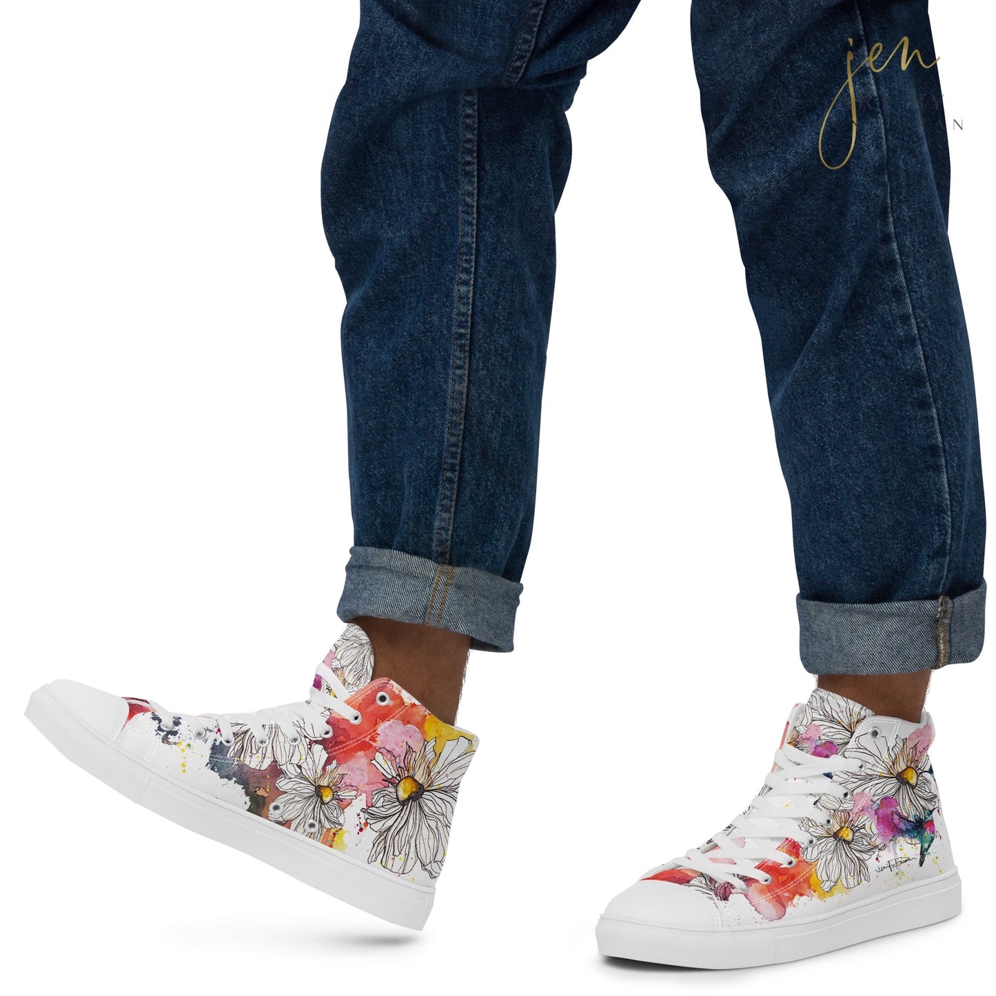 high top shoes, high top sneakers, canvas shoes, trendy shoes, watercolor hummingbird, popular shoes, unique shoe design, mens shoes, womens shoes, trendy fashion, art by jen duran