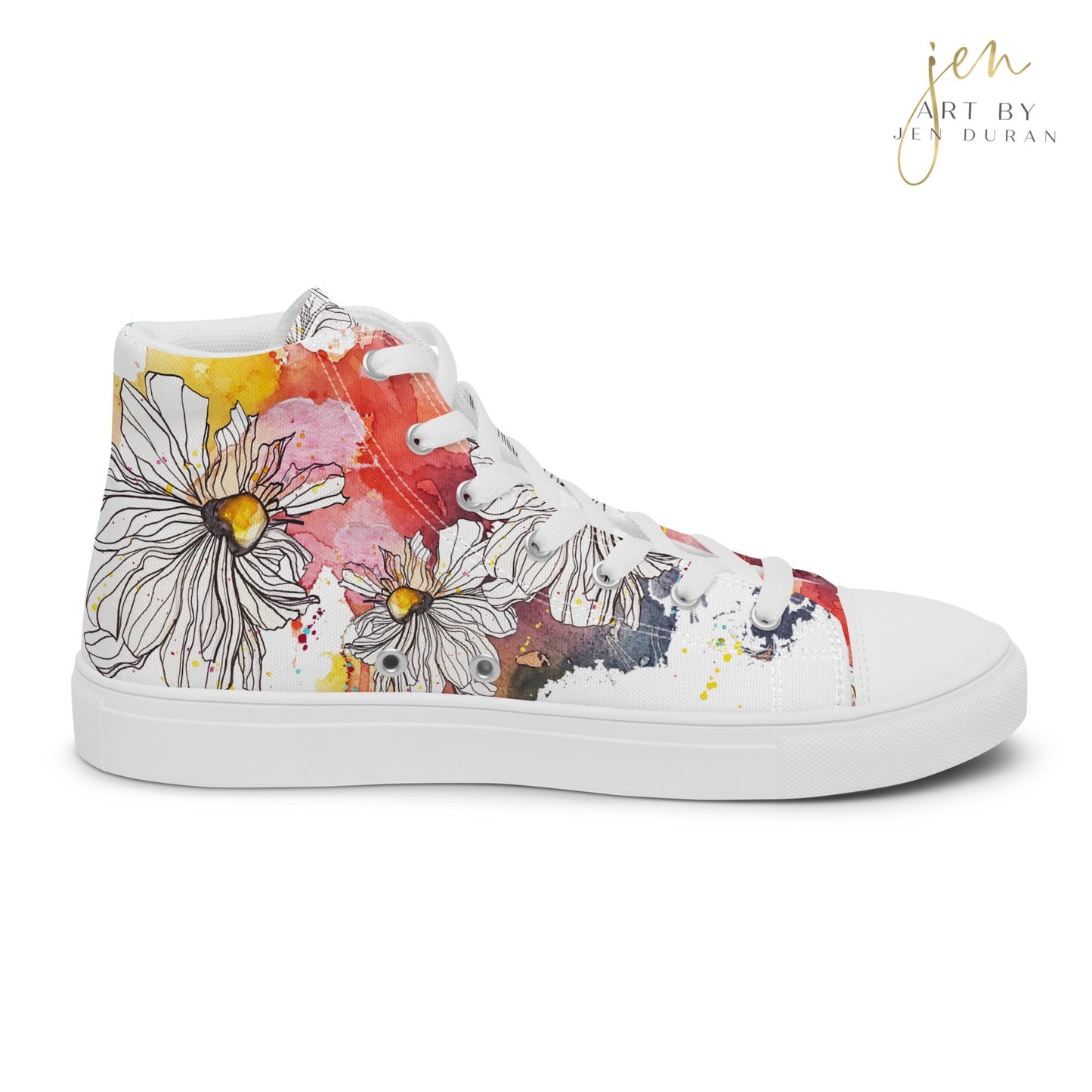 high top shoes, high top sneakers, canvas shoes, trendy shoes, watercolor hummingbird, popular shoes, unique shoe design, mens shoes, womens shoes, trendy fashion, art by jen duran