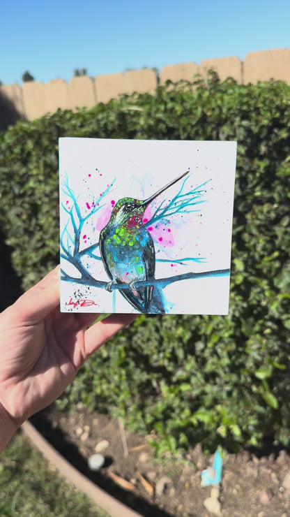 "Blue Hummingbird" Wood Panel Print