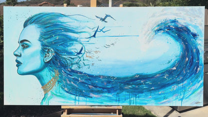 "Mermaid Tears" Hand-Embellished Giclée Canvas