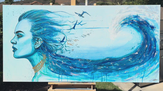 "Mermaid Tears" Hand-Embellished Giclée Canvas