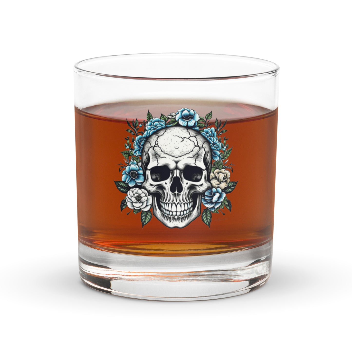 Rocks glass - Skull w/Blue Flowers Design