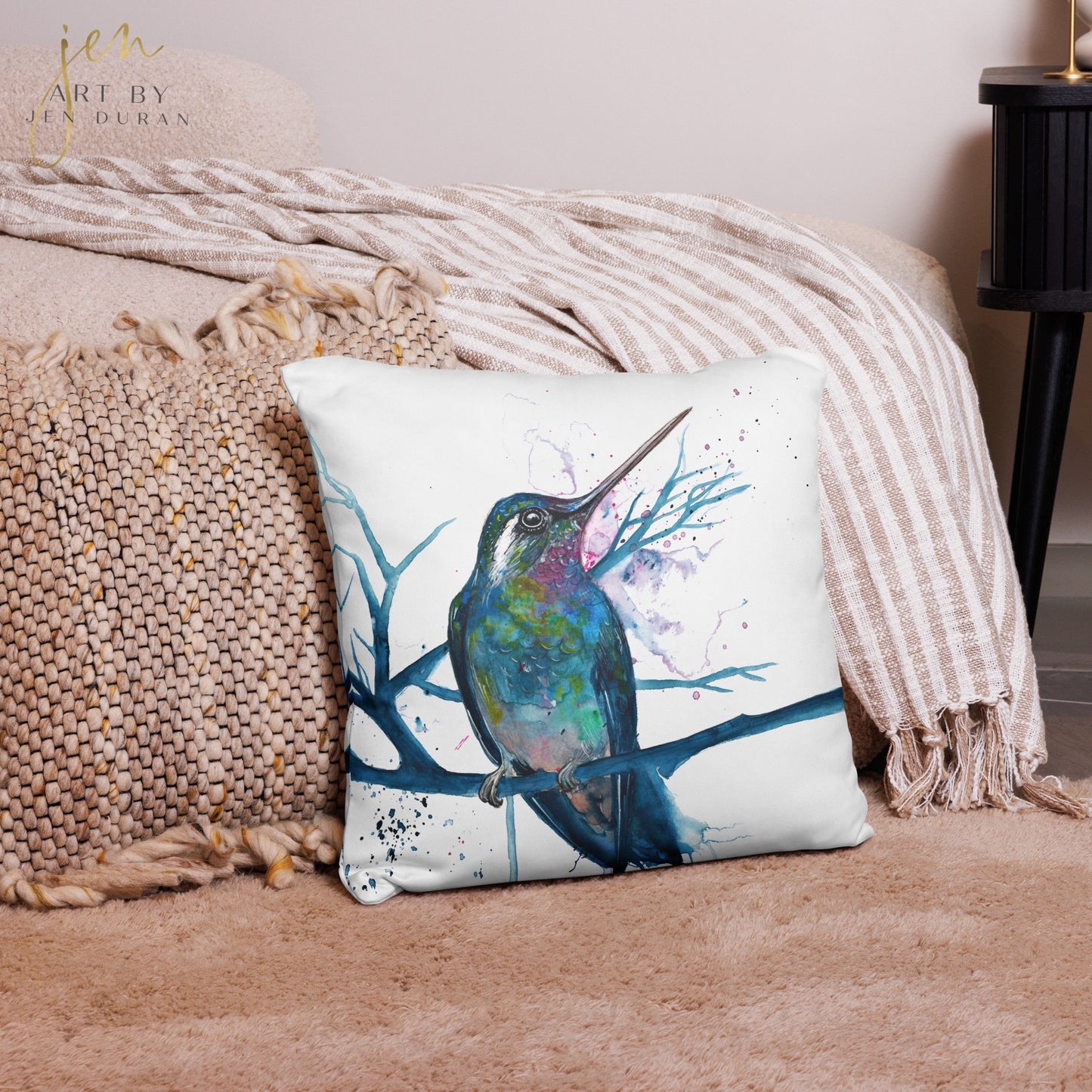 Throw Pillow | Home Decor | Watercolor Hummingbird