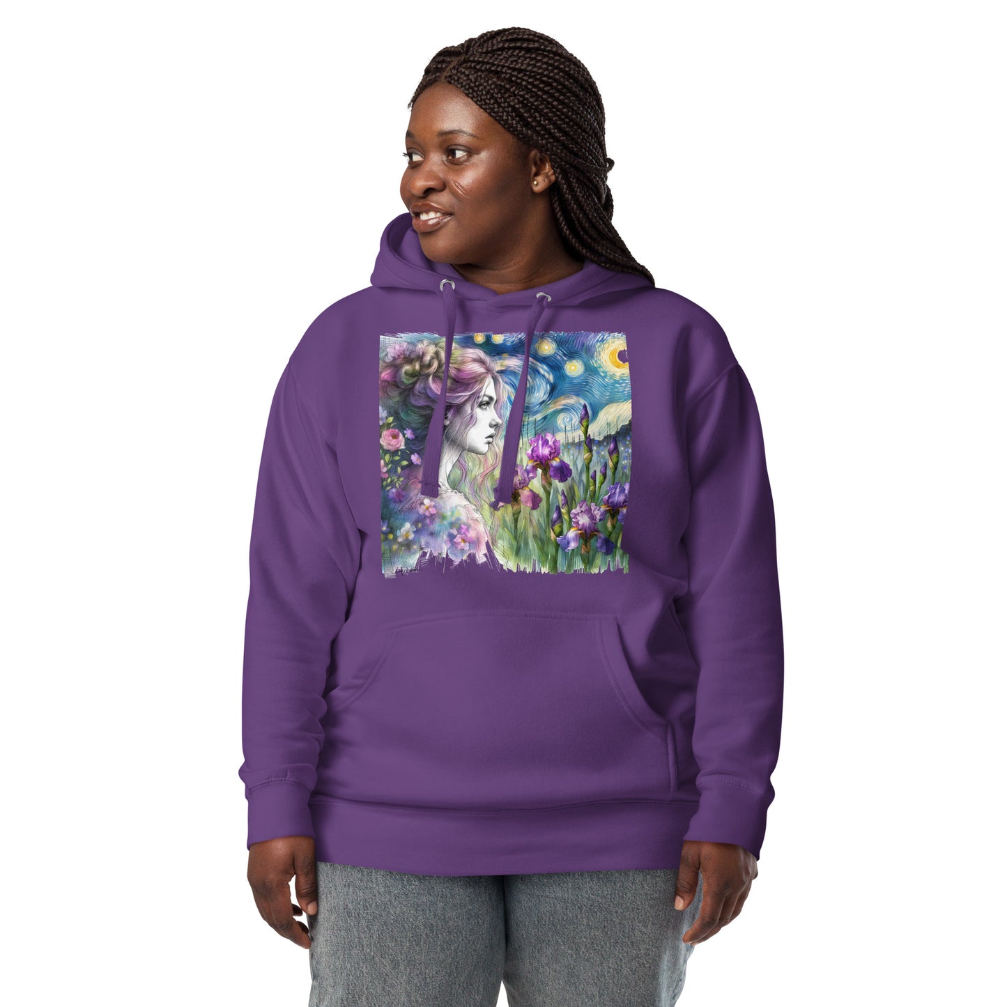 Unisex Hoodie - Starry Night Girl with Irises