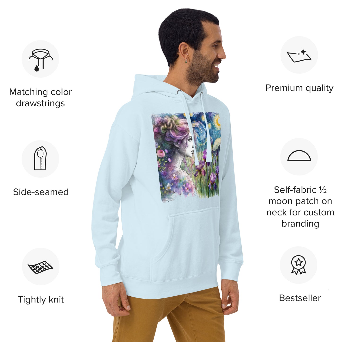 Unisex Hoodie - Starry Night Girl with Irises