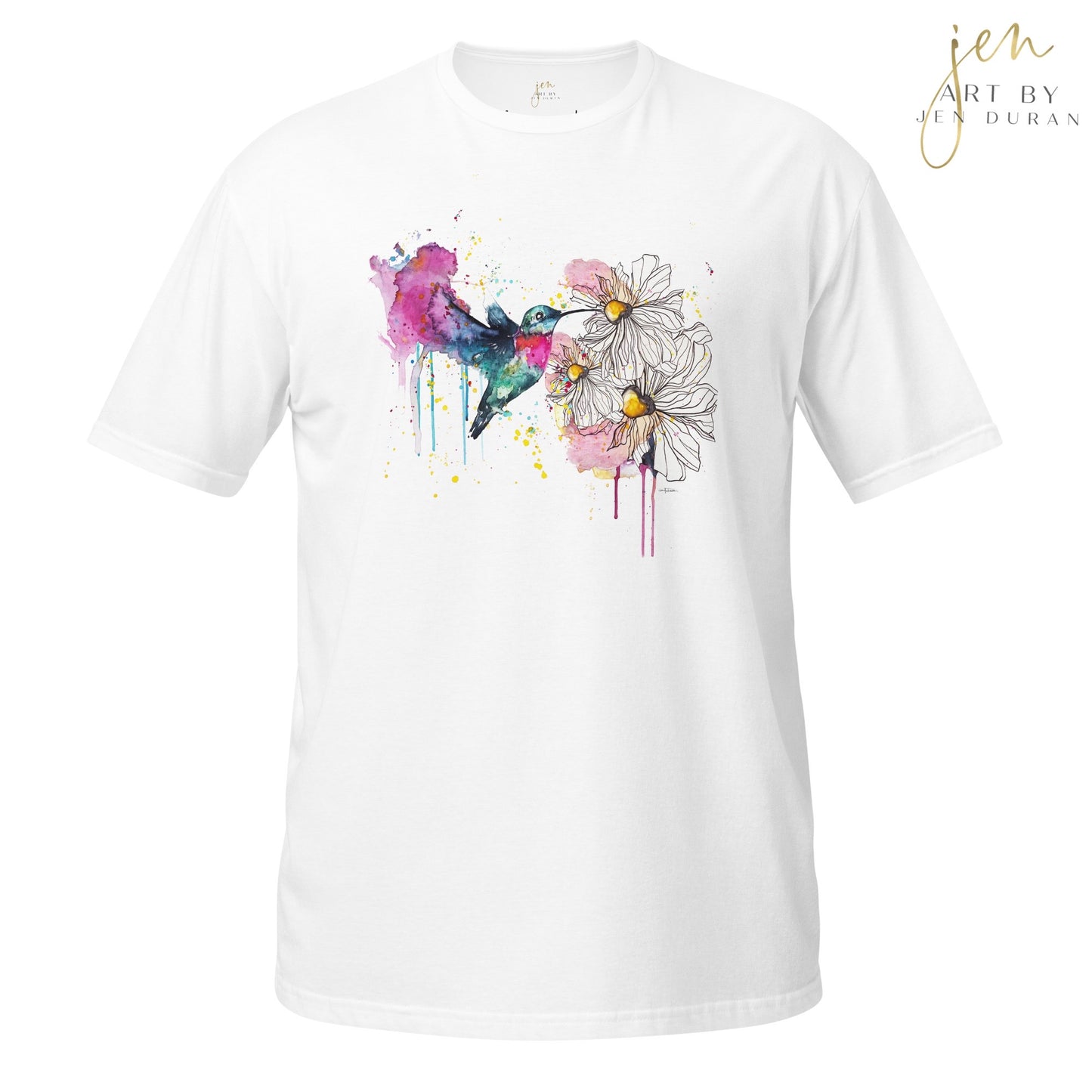 unisex basic softstyle t-shirt, unisex t-shirt, watercolor fashion, watercolor t-shirt, hummingbird t-shirt, unique t-shirt, women's fashion, men's fashion, gildan t-shirt, art by jen duran