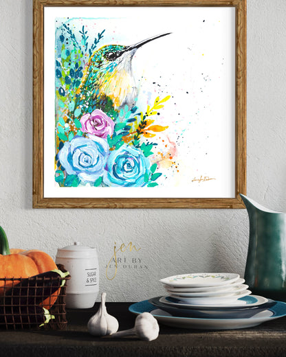 modern canvas wall art, modern art, hummingbird art, watercolor bird art, floral art print, canvas wall art, wall art, home decor, modern art print, art for walls, unique home decor, best gift, bird art print, art by jen duran