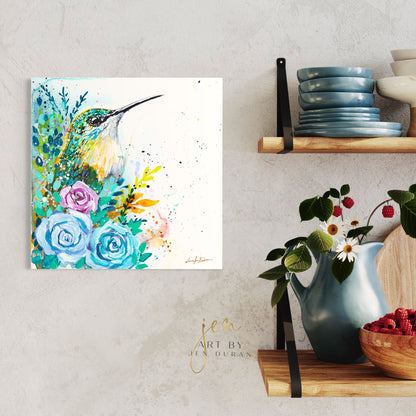 modern canvas wall art, modern art, hummingbird art, watercolor bird art, floral art print, canvas wall art, wall art, home decor, modern art print, art for walls, unique home decor, best gift, bird art print, art by jen duran