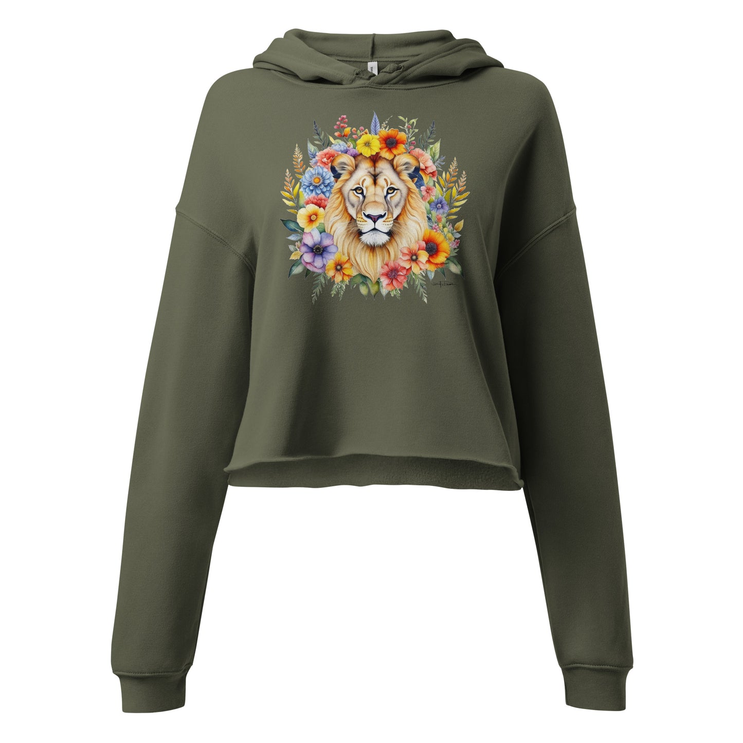 Fleece Crop Hoodie - Lion w/Flowers Design