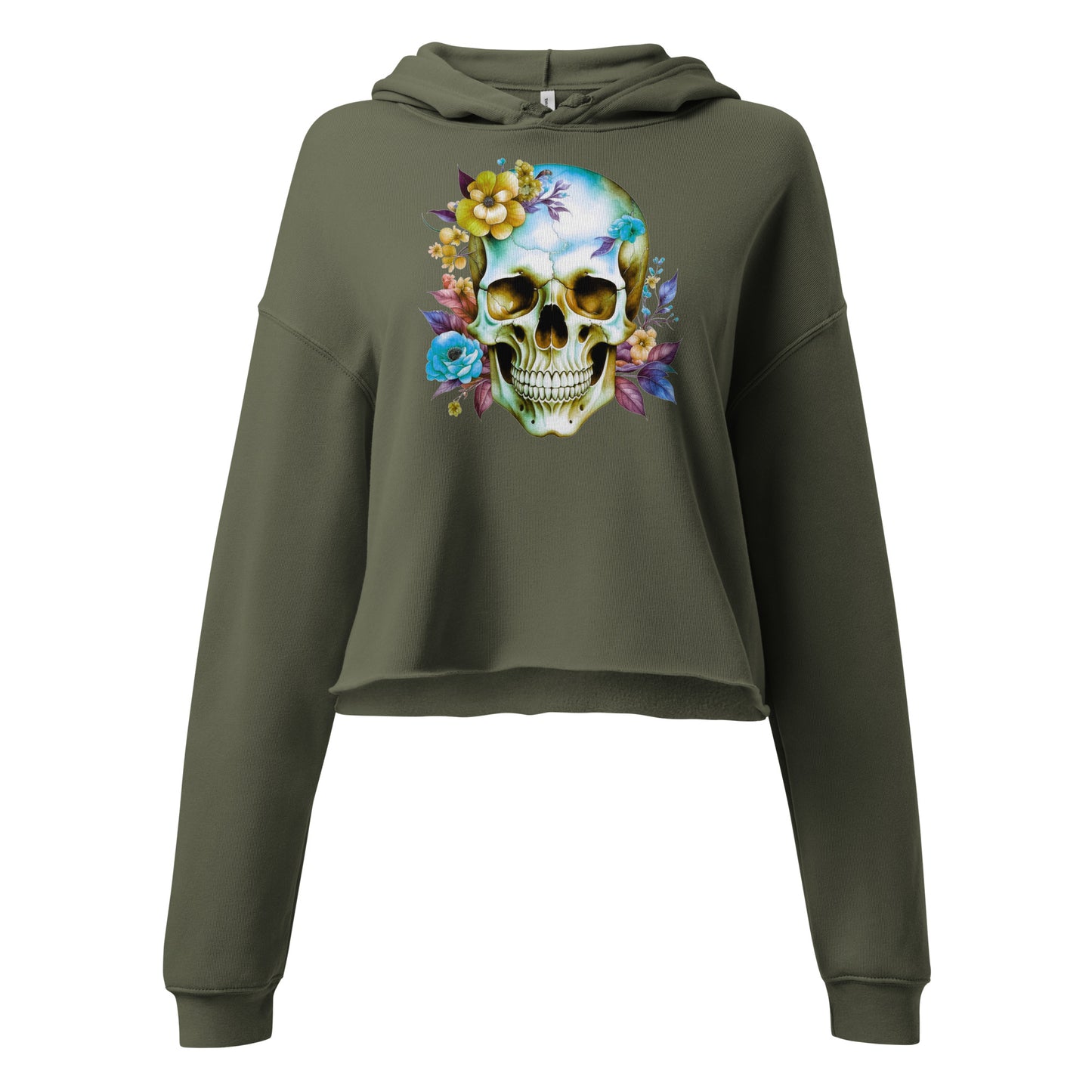 Crop Hoodie - Skull w/Flowers Design