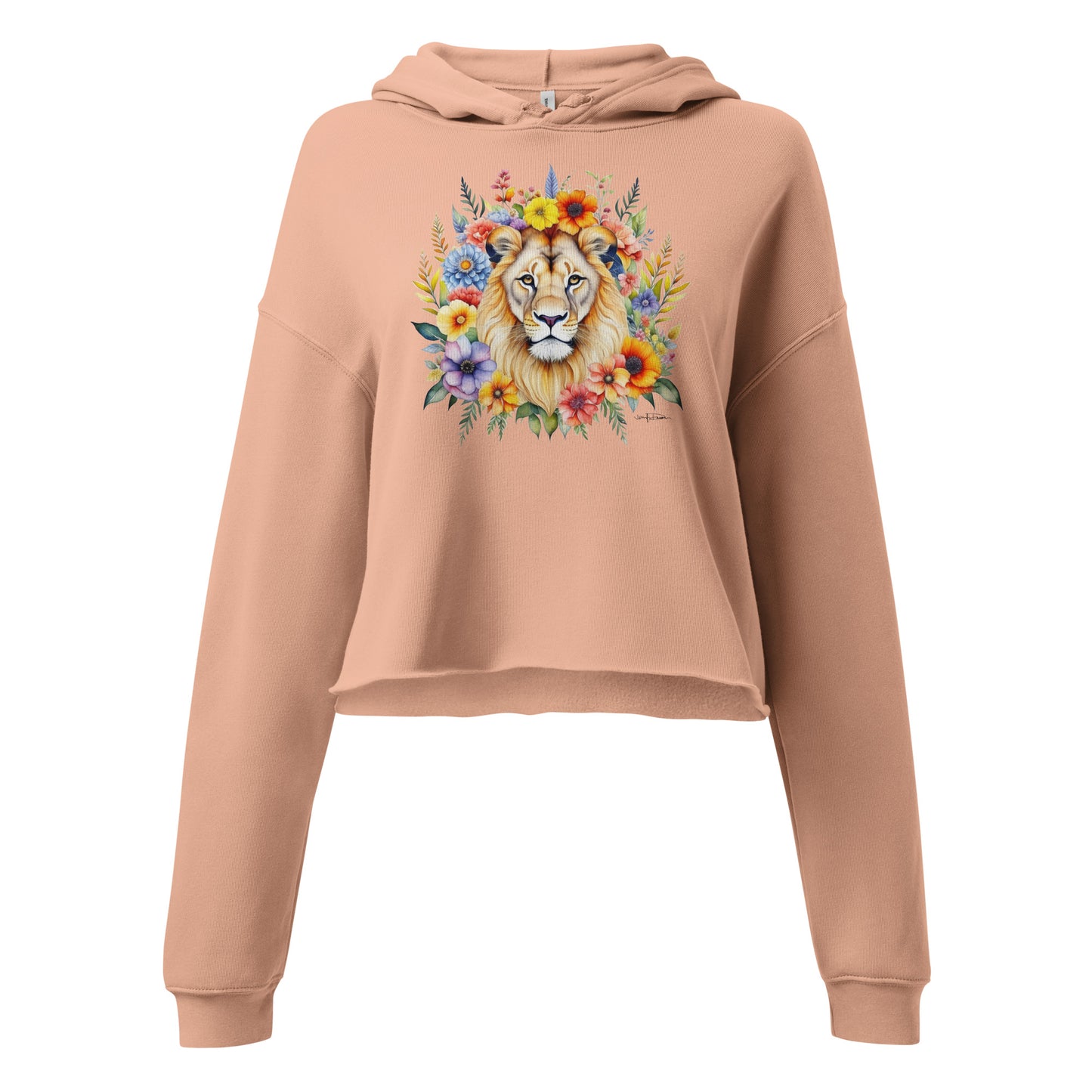 Fleece Crop Hoodie - Lion w/Flowers Design