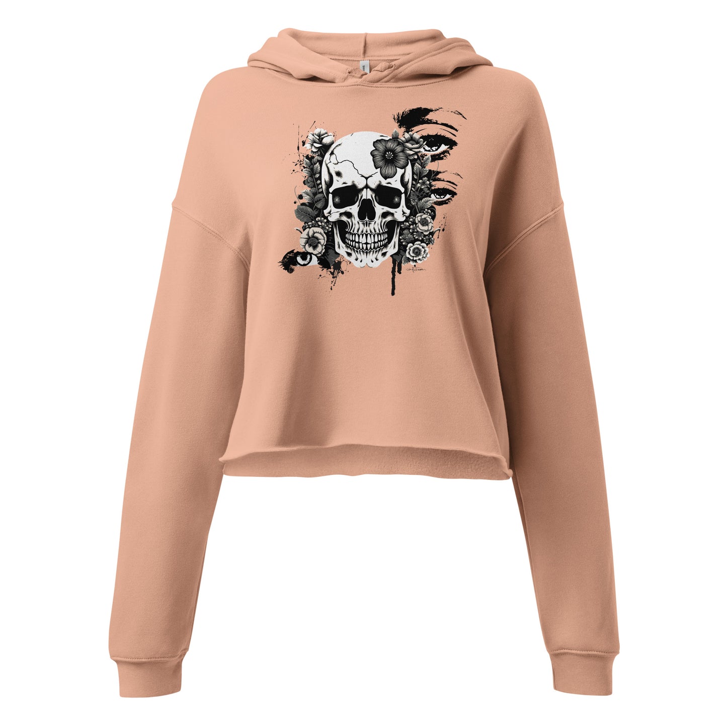 Crop Hoodie - Black & White Skull Design