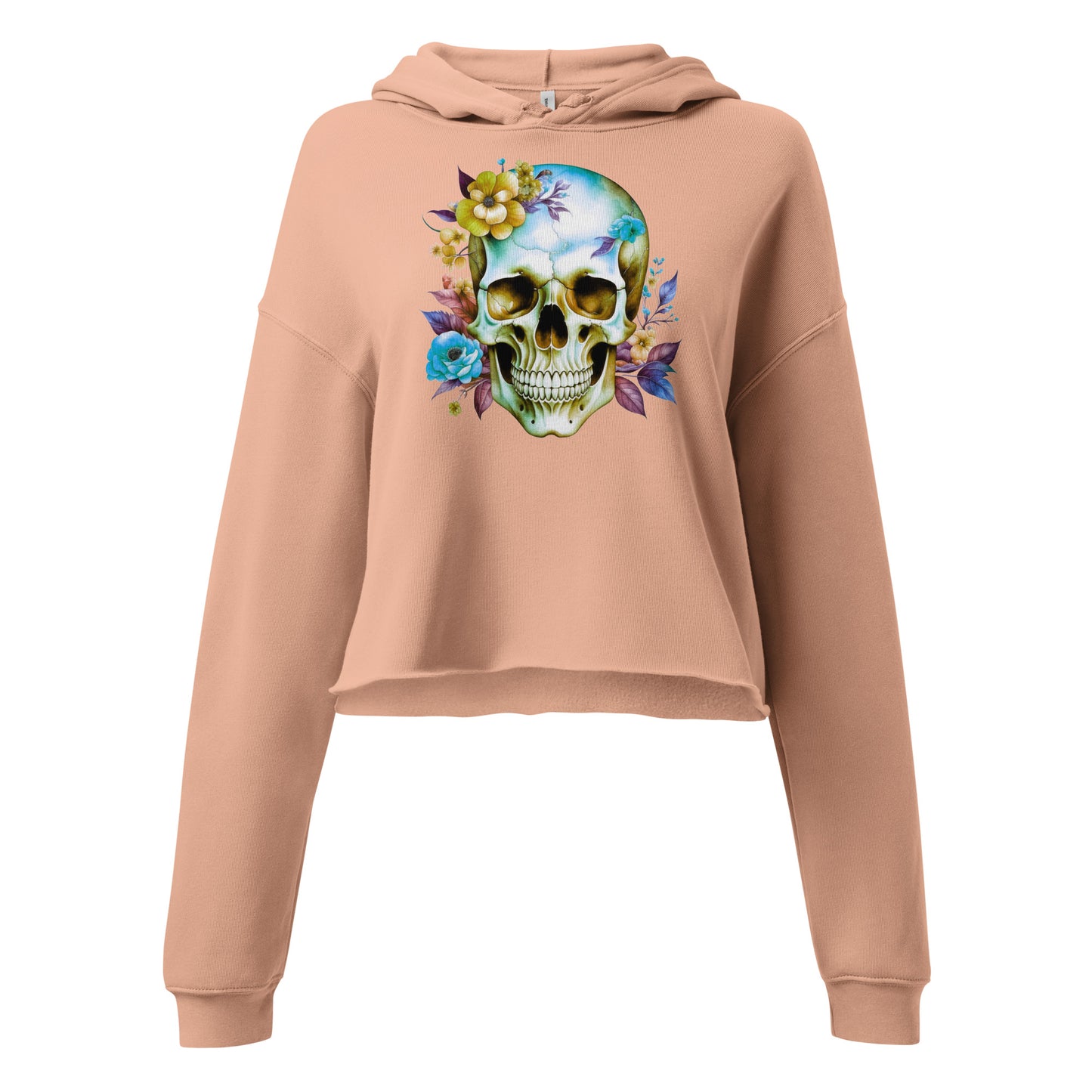 Fleece Crop Hoodie - Skull w/Flowers Design