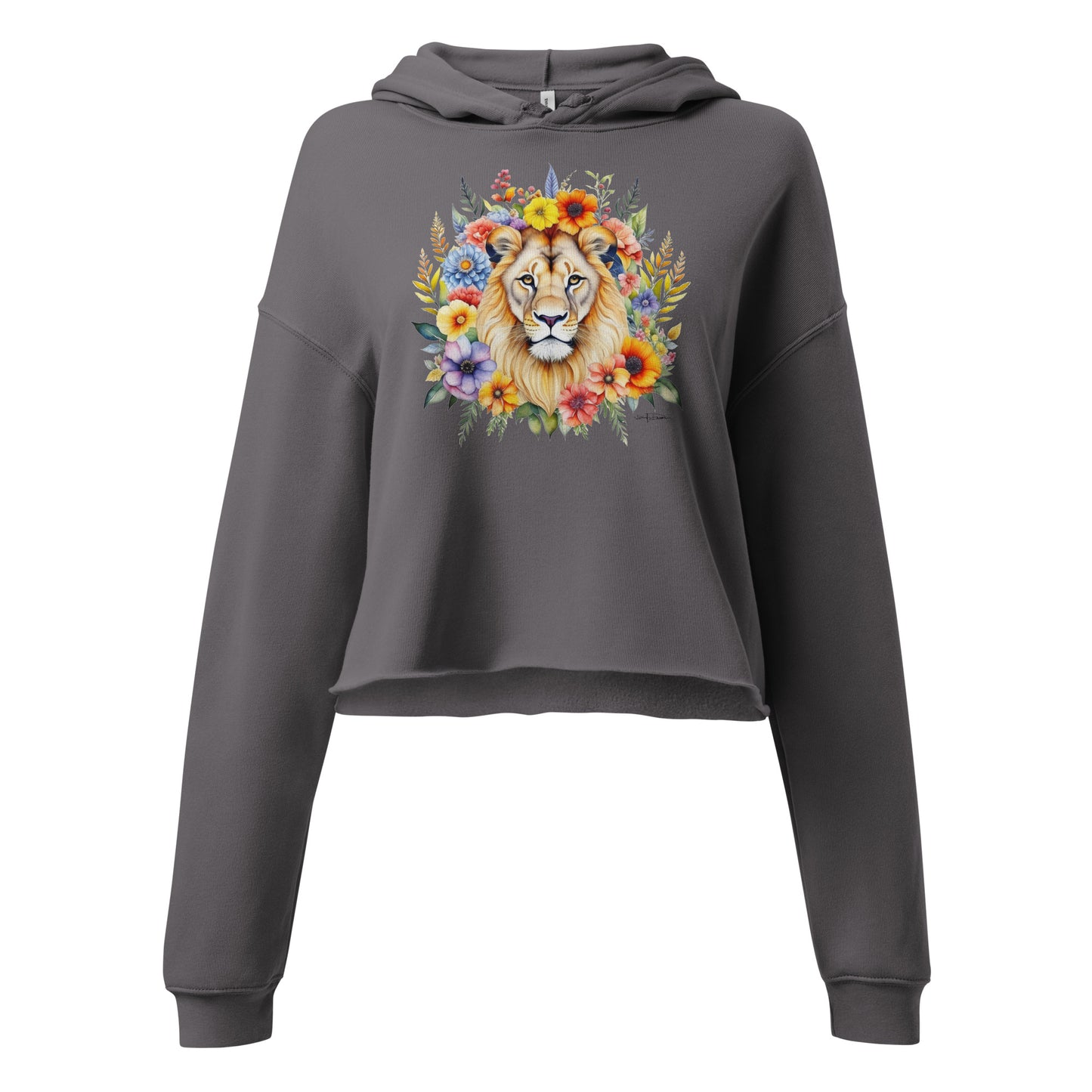 Fleece Crop Hoodie - Lion w/Flowers Design