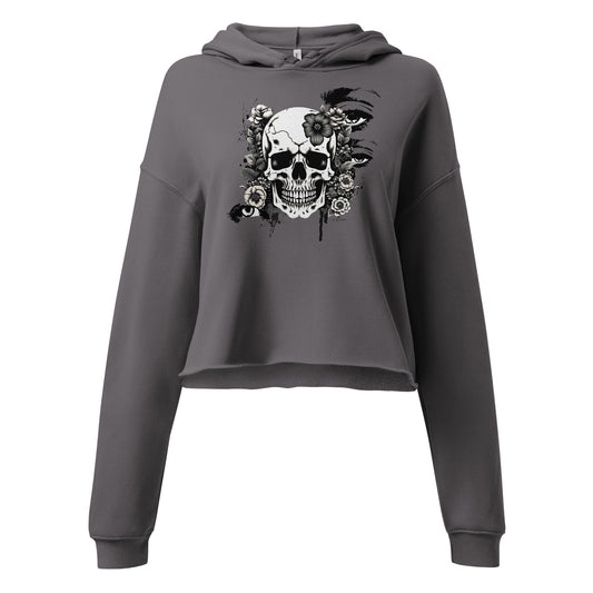 Crop Hoodie - Black & White Skull Design