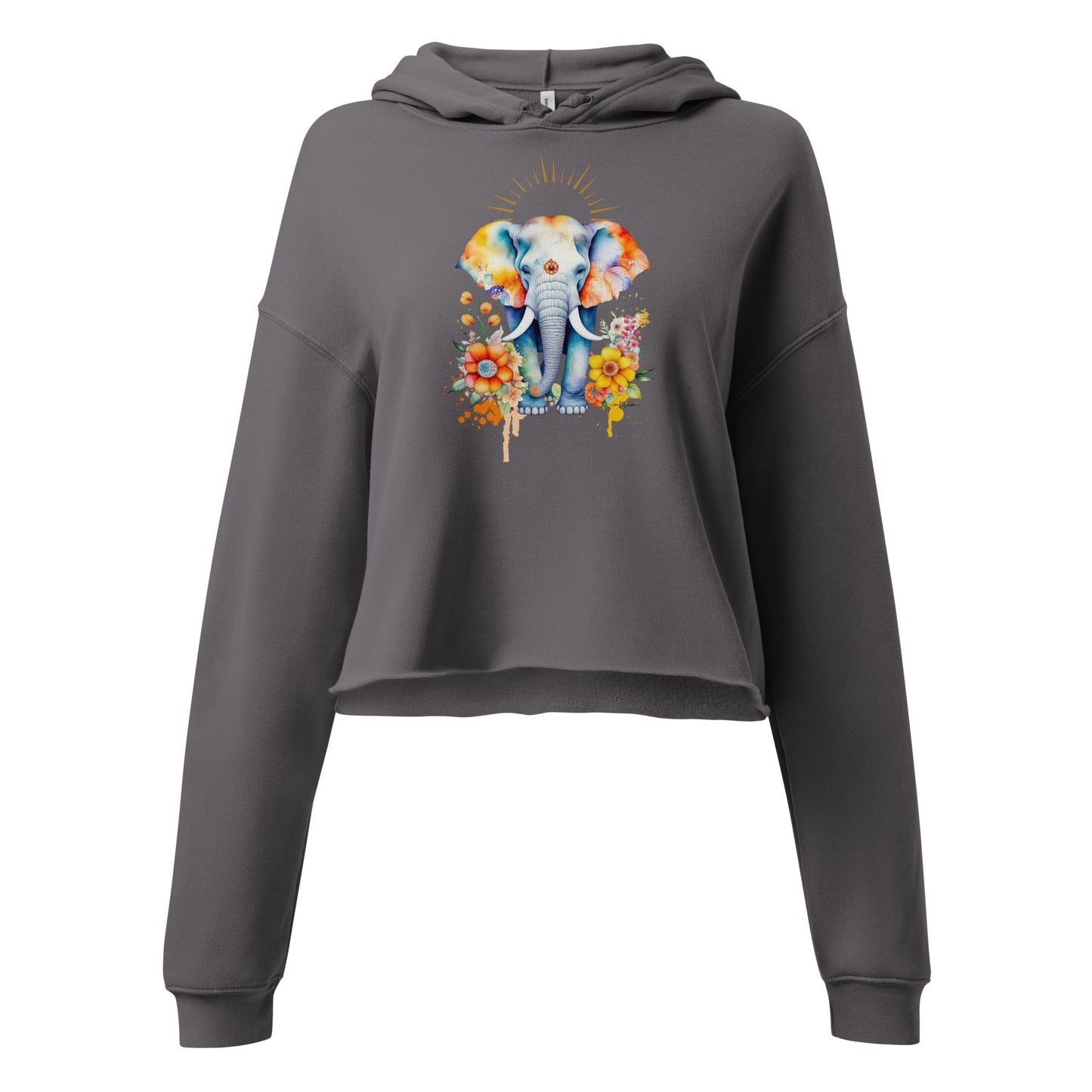 Crop Hoodie - Elephant w/Flowers Design