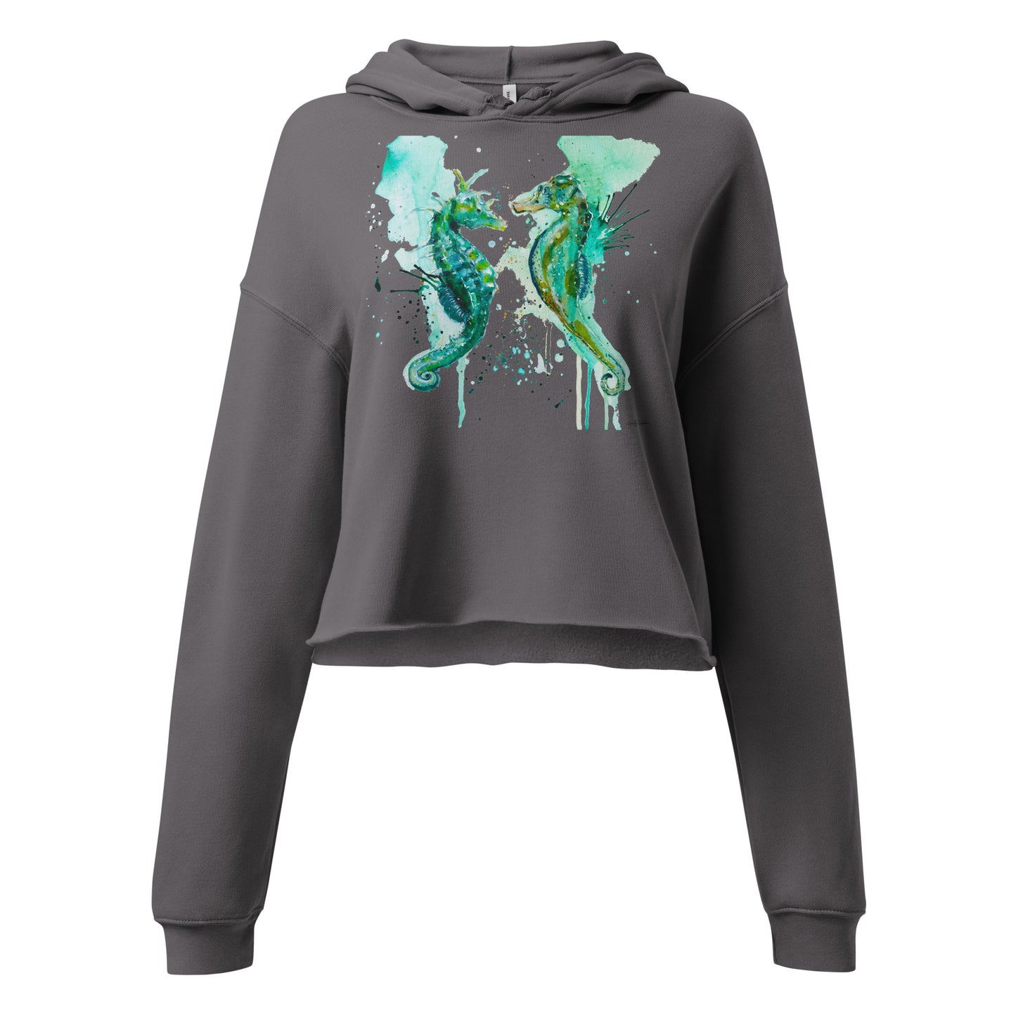 Fleece Crop Hoodie - Seahorse Design