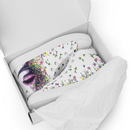 high top shoes, high top sneakers, canvas shoes, trendy fashion, unique shoe design, mens shoes, womens shoes, sneakers, art by jen duran