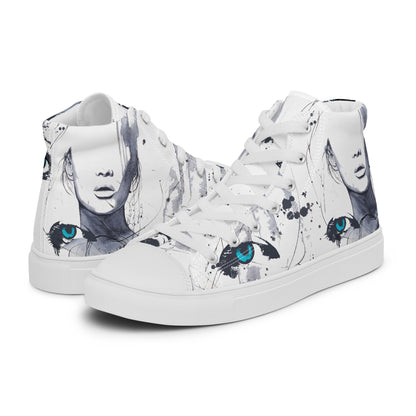 high top shoes, high top sneakers, canvas shoes, trendy fashion, unique shoe design, mens shoes, womens shoes, sneakers, art by jen duran
