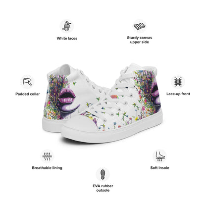 high top shoes, high top sneakers, canvas shoes, trendy fashion, unique shoe design, mens shoes, womens shoes, sneakers, art by jen duran