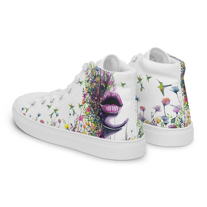 high top shoes, high top sneakers, canvas shoes, trendy fashion, unique shoe design, mens shoes, womens shoes, sneakers, art by jen duran
