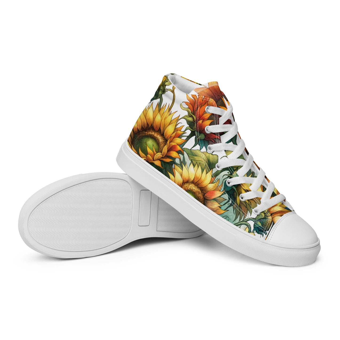 high top shoes, high top sneakers, canvas shoes,sunflowers, trendy fashion, unique shoe design, mens shoes, womens shoes, sneakers, art by jen duran