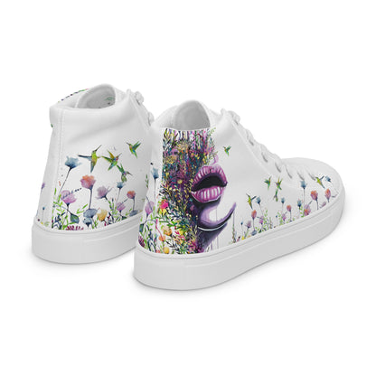 high top shoes, high top sneakers, canvas shoes, trendy fashion, unique shoe design, mens shoes, womens shoes, sneakers, art by jen duran