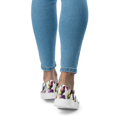 canvas slip on shoes, slip on shoes, canvas sneakers, canvas shoes, trendy fashion, unique shoe design, mens shoes, womens shoes, sneakers, art by jen duran