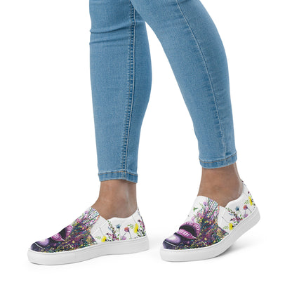 canvas slip on shoes, slip on shoes, canvas sneakers, canvas shoes, trendy fashion, unique shoe design, mens shoes, womens shoes, sneakers, art by jen duran