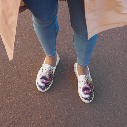 canvas slip on shoes, slip on shoes, canvas sneakers, canvas shoes, trendy fashion, unique shoe design, mens shoes, womens shoes, sneakers, art by jen duran