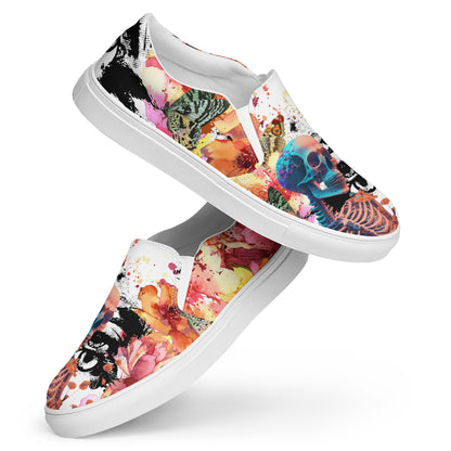 canvas slip on shoes, slip on shoes, canvas sneakers, canvas shoes, trendy fashion, unique shoe design, mens shoes, womens shoes, sneakers, art by jen duran