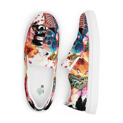 canvas slip on shoes, slip on shoes, canvas sneakers, canvas shoes, trendy fashion, unique shoe design, mens shoes, womens shoes, sneakers, art by jen duran