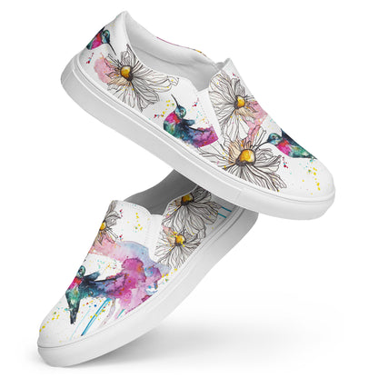 canvas slip on shoes, slip on shoes, canvas sneakers, canvas shoes, trendy fashion, unique shoe design, mens shoes, womens shoes, sneakers, art by jen duran