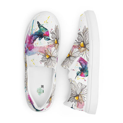 canvas slip on shoes, slip on shoes, canvas sneakers, canvas shoes, trendy fashion, unique shoe design, mens shoes, womens shoes, sneakers, art by jen duran