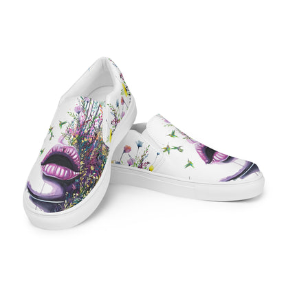 canvas slip on shoes, slip on shoes, canvas sneakers, canvas shoes, trendy fashion, unique shoe design, mens shoes, womens shoes, sneakers, art by jen duran