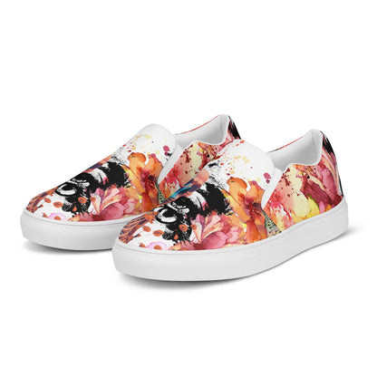canvas slip on shoes, slip on shoes, canvas sneakers, canvas shoes, trendy fashion, unique shoe design, mens shoes, womens shoes, sneakers, art by jen duran